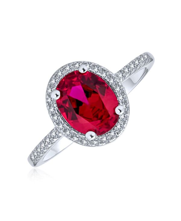 ブリング レディース アクセサリー Bling Jewelry 3CT Cubic Zirconia CZ Pave Oval Solitaire Halo Red Pink Cocktail Ring Sterling Red レッド