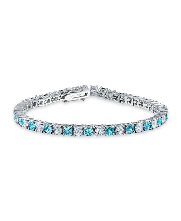 ブリング レディース アクセサリー ブレスレット・バングル・アンクレット Bling Jewelry Alternating Round CZ 12CT 4 Prong Basket Setennis Bracelet Rhodium Plated 7.5 Inch Aqua アクア