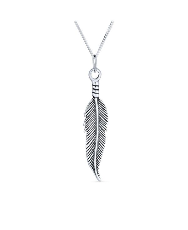 ブリング レディース アクセサリー ネックレス・チョーカー・ペンダントトップ レース Bling Jewelry Feather Leaf Dangling Pendant Charm Necklace For Women Blackened Sterling Silver 18 Inches Grey グレー