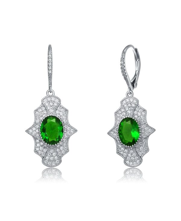 ジュネヴィヴェ レディース アクセサリー ピアス・イヤリング Genevive Sterling Silver with White Gold Plated Oval Cubic Zirconia Embellish Leverback Earrings Green グリーン