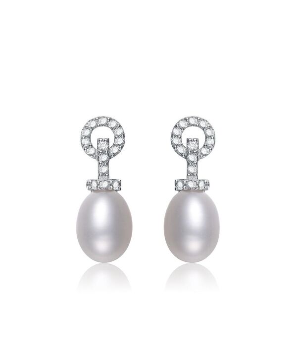 ジュネヴィヴェ レディース アクセサリー ピアス・イヤリング Genevive Sterling Silver White Gold Plated Cubic Zirconia Pearl Drop Earringsilver シルバー
