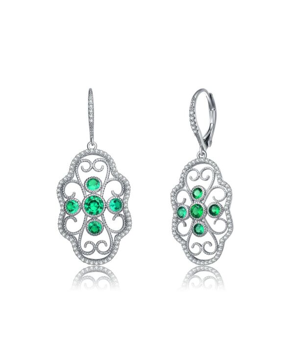 ジュネヴィヴェ レディース アクセサリー ピアス・イヤリング Genevive Classic Sterling Silver White Gold Plated with Round Cubic Zirconia Leverback Filigreearrings Green グリーン