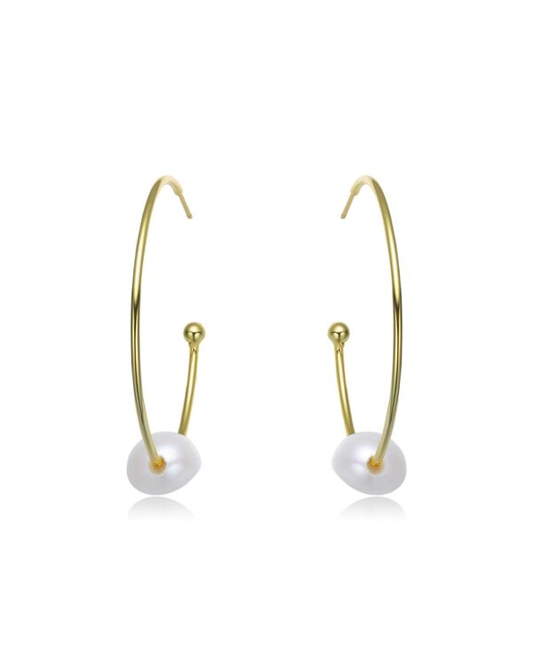 ジュネヴィヴェ レディース アクセサリー ピアス・イヤリング Genevive Stylish Sterling Silver 14K Gold Plating and Genuine Freshwater Pearl Round Hoop Earrings Gold ゴールド