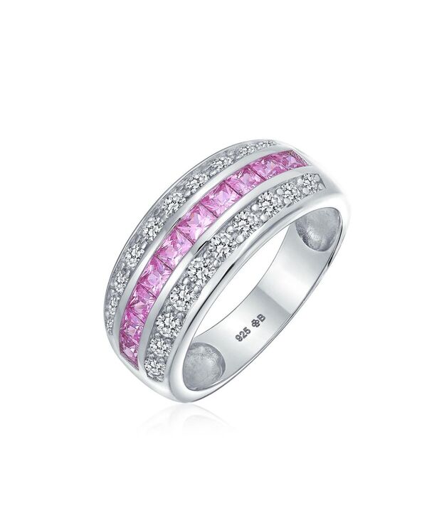 ブリング レディース アクセサリー Bling Jewelry Art Deco Style Pink Blue Clear Cubic Zirconia CZ Dome 3 Rowide Statement Band Ring Sterling Silver 8MM Pink ピンク