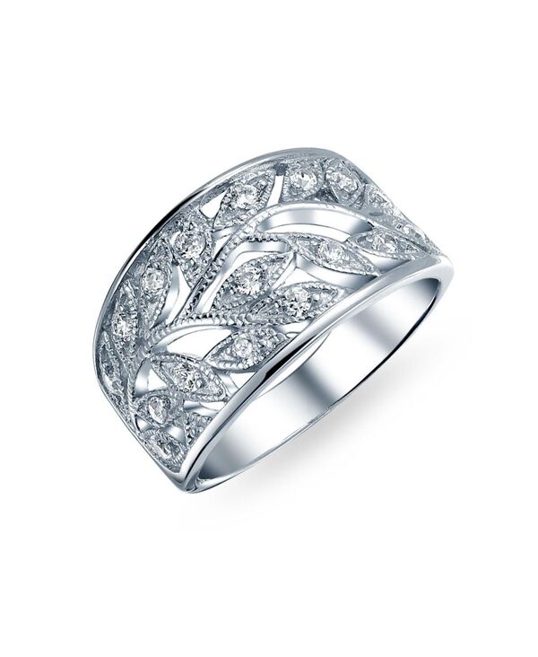 ブリング レディース アクセサリー Bling Jewelry Pave Cubic Zirconia Open Filigree Wide Leaves Leaf Band Ring Sterling Clear シルバー