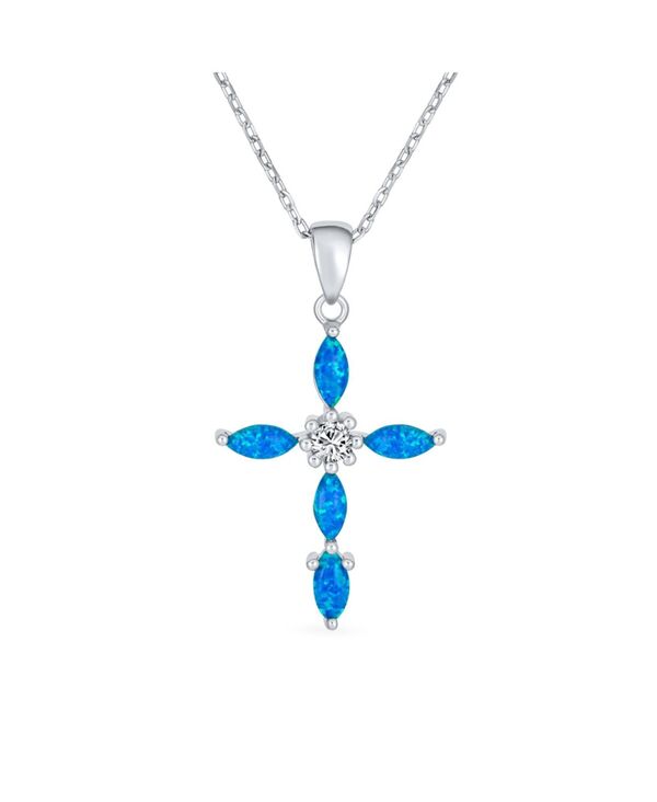 ブリング レディース アクセサリー ネックレス・チョーカー・ペンダントトップ レース Bling Jewelry Religious Faithope Love CZ Accent Created Blue Synthetic Opal Cross Pendant Necklace Sterling Blue ブルー