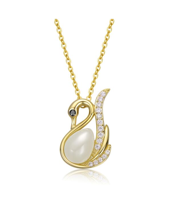 ジュネヴィヴェ レディース アクセサリー ネックレス・チョーカー・ペンダントトップ レース Genevive Sterling Silver 14k Gold Plated Faux Pearl & Cubic Zirconia Swan Pendant Necklace Gold ゴールド