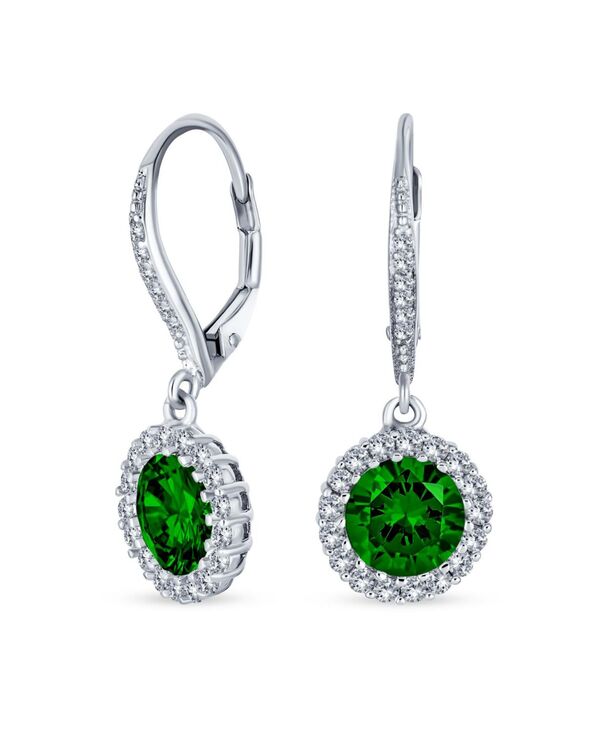 ブリング レディース アクセサリー ピアス・イヤリング Bling Jewelry 3Ct Cubic Zirconia Round Solitaire CZ Halo Dangle Drop Lever back Earrings .925 Sterlingreen グリーン