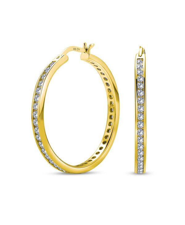 ブリング レディース アクセサリー ピアス・イヤリング Bling Jewelry Cubic Zirconia Pave CZ Large Statement Big Hoops Earring 14K Yellow Gold Plated .925 Sterling Silver 1.5 Inch Diameter Yellow イエロー