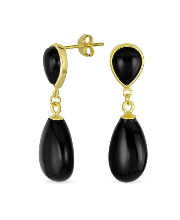 ブリング レディース アクセサリー ピアス・イヤリング Bling Jewelry Double Teardrop Natural Stone Dangle Drop Earrings Gold Plated Sterling Black ブラック｜ReVida 店