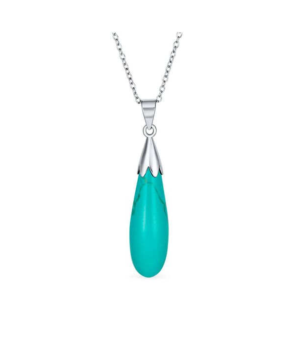 ブリング レディース アクセサリー ネックレス・チョーカー・ペンダントトップ レース Bling Jewelry Elongated Teardrop Natural Stone Pendant Necklace in Sterling Blue turquoise ブルー