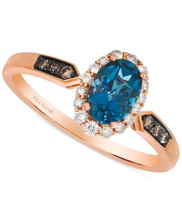 ル ヴァン レディース アクセサリー リング Le Vian London Blue Topaz (3/4 ct.w.) & Diamond (1/5 ct.w.) Oval Halo Ring in 14k Rose Gold ゴールド