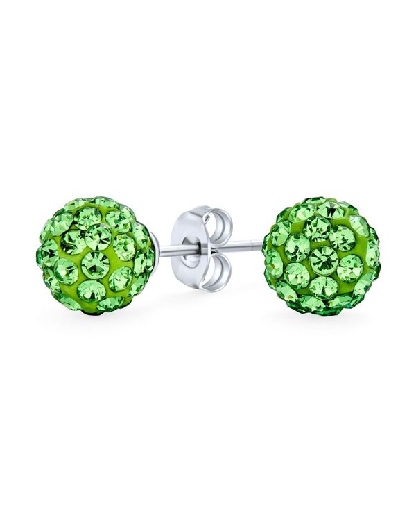 ブリング レディース アクセサリー ピアス・イヤリング Bling Jewelry Elegant .925 Sterling Silveround 8MM Glittering Pave Crystal Disco Ball Stud Earrings Green グリーン