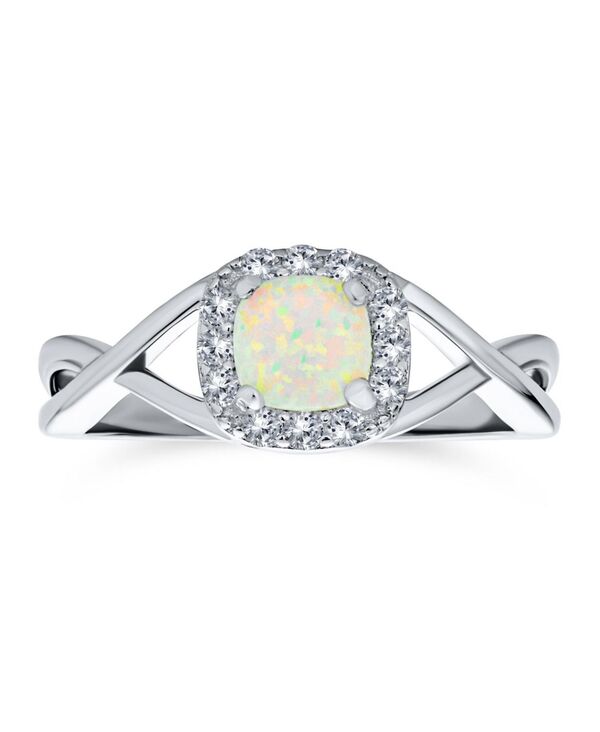 ブリング レディース アクセサリー Bling Jewelry Delicate Dainty Pave CZ Halo Circle 1CTW Square Solitaire Created White Opal Promise Ring .925 Sterling White ホワイト