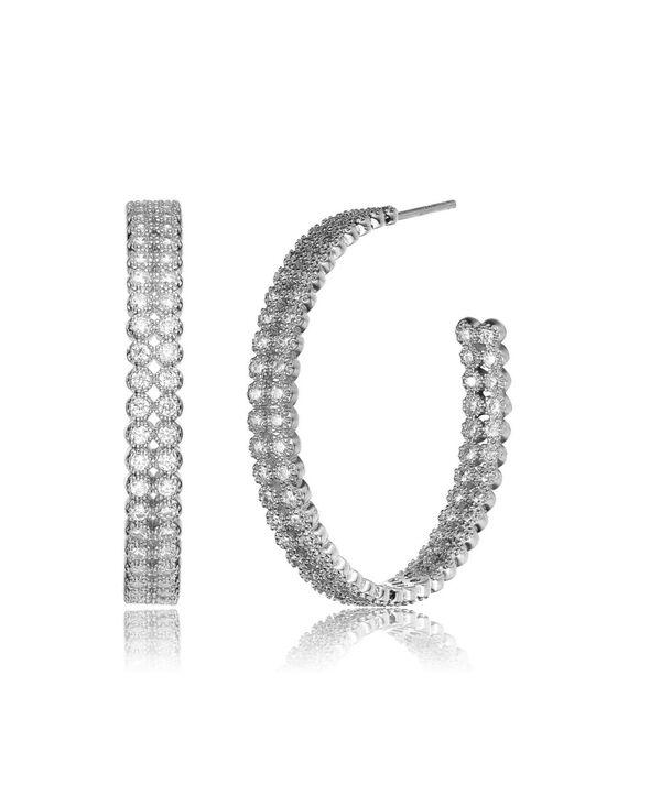 ジュネヴィヴェ レディース アクセサリー ピアス・イヤリング Genevive Sterling Silver White Gold Plating with Clear Cubic Zirconia Open Hoop Earrings White ホワイト