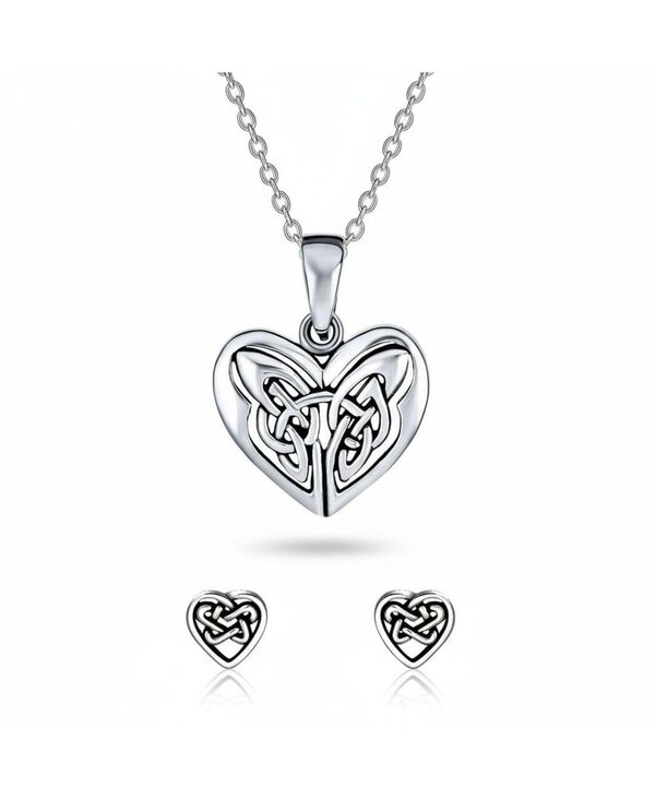 ブリング レディース アクセサリー ネックレス・チョーカー・ペンダントトップ レース Bling Jewelry Celtic-Inspired Love Knot Necklace and Heart Stud Earrings Jewelry Set Oxidized Sterling Silver black set ブラック