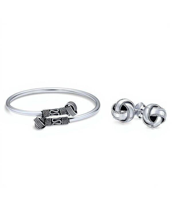 ブリング レディース アクセサリー ブレスレット・バングル・アンクレット Bling Jewelry Western Style Knot Cuff Bangle & 10MM Love Knot Ball Stud Earrings Jewelry Set Oxidized Sterling Silver set シルバー