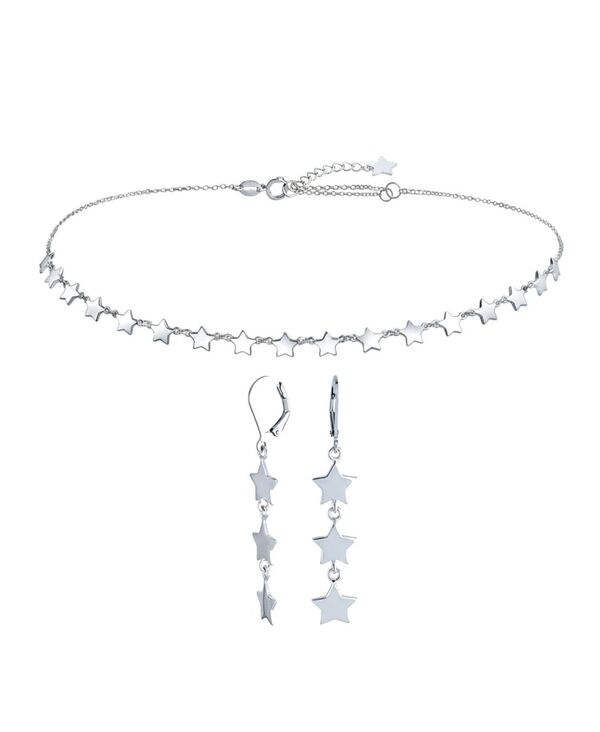 ブリング レディース アクセサリー ネックレス・チョーカー・ペンダントトップ レース Bling Jewelry American USA Patrioticelestial Rock Star Super Stars Thin Collarbonecklace & Linear Danglearrings Jewelry Set Sterling Silver set シルバー