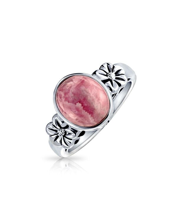 ブリング レディース アクセサリー フラワー柄 フラワー Bling Jewelry Bezel Set Oval Pink Rhodochrosite Ring Band Floral Band Sterling Silver シルバー