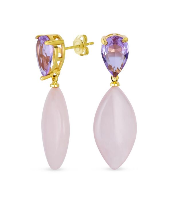 ブリング レディース アクセサリー ピアス・イヤリング Bling Jewelry Pink Quartz Rhombus Teardropurple CZ & Dangling Earrings Gold Plated Rose quartz ピンク|ReVida 店