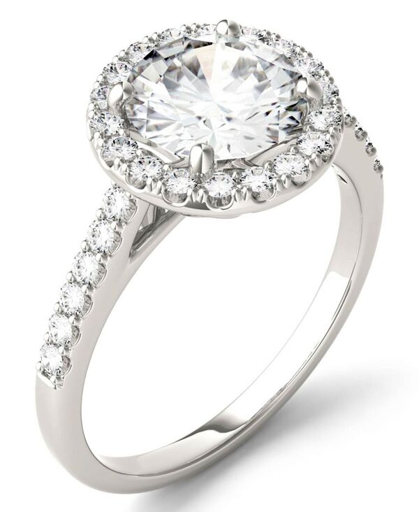 チャールズ アンド コルバード レディース アクセサリー リング Charles & Colvard Moissanite Round Halo Ring (2-1/3 ct. tw. Diamond Equivalent) in 14k White Gold ホワイト