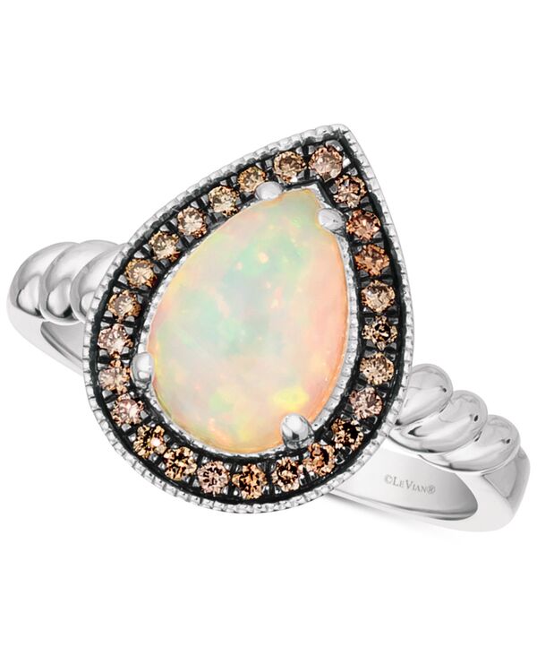 ル ヴァン レディース アクセサリー リング Le Vianeopolitan Opal (7/8 ct.w.) & Chocolate Diamond (1/5 ct.w.) Halo Ring in 14k White Opal ホワイト