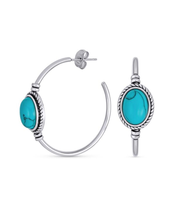 ブリング レディース アクセサリー ピアス・イヤリング Tシャツ Bling Jewelry Western Style Oval Blue Compressed Turquoise Braid Edge Twisted Rope Hoop Earrings Oxidized Stainlessteel 1.25 Inch Diameter Stud Back Blue ブルー|ReVida 店