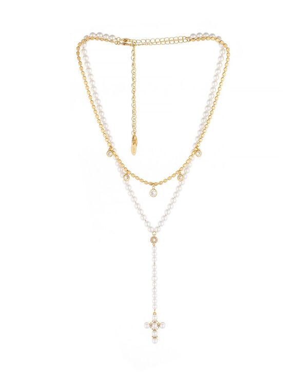 エティカ レディース アクセサリー ネックレス・チョーカー・ペンダントトップ レース ETTIKA Imitation Pearl Cross Drop Lariat 18K Gold Plated Necklace Set 2 Pieces Gold ゴールド|ReVida 店