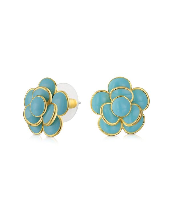 ブリング レディース アクセサリー ピアス・イヤリング Bling Jewelry 3D Rose Flower Spring Retro Enamel Button Style Stud Earrings Gold Plated Brass Aqua アクア 7,086円