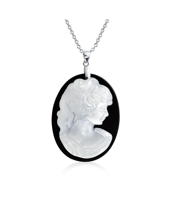 ブリング レディース アクセサリー ネックレス・チョーカー・ペンダントトップ レース Bling Jewelry Classic Antique Victorian Black White Carved Portrait Cameo Pendant Necklace Sterling White ホワイト