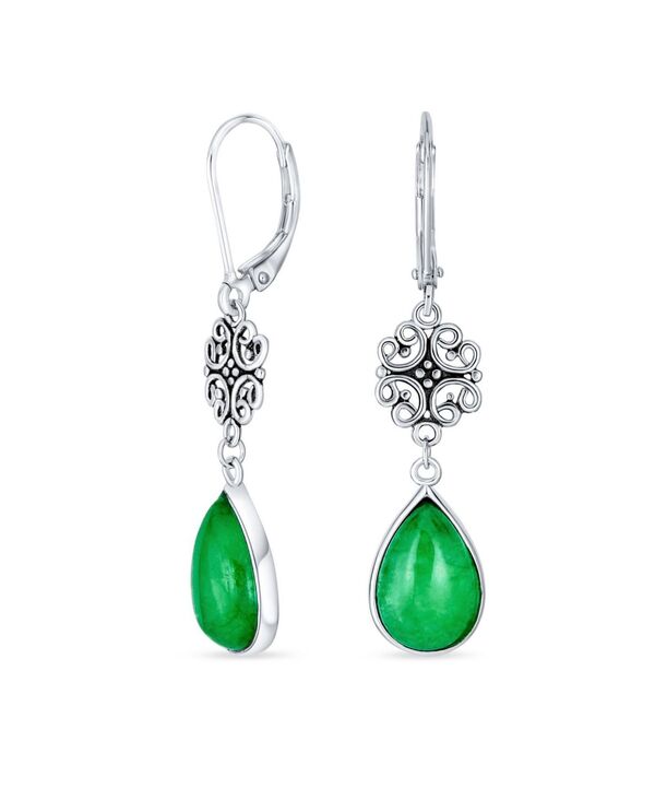 ブリング レディース アクセサリー ピアス・イヤリング Bling Jewelry Dyed Green Jade Filigree Teardropear Shaped Good Fortune Lever Back Danglearrings .925 Sterling Silver green グリーン