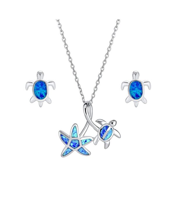 ブリング レディース アクセサリー ネックレス・チョーカー・ペンダントトップ レース Bling Jewelry Nautical Beach Opal Sea Turtlearrings and Starfish Necklace Jewelry Set Silver set シルバー