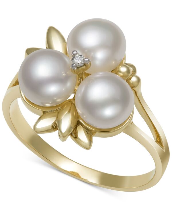 ベル ドゥ メール レディース アクセサリー リング Belle de Mer Cultured Freshwater Pearl (6-7mm) & Diamond Accent Flower Clustering in 14k Gold ゴールド