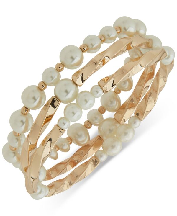 アンクライン レディース アクセサリー ブレスレット・バングル・アンクレット Anne Klein Gold-Tone 3-Pc. Set Imitation Pearl Twisted Stretch Bracelets Pearl パール