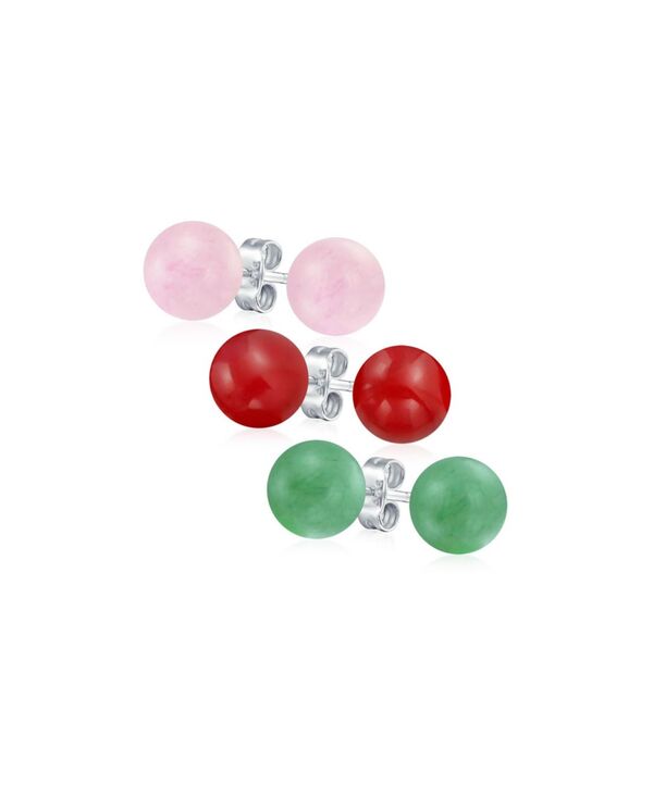 ブリング レディース アクセサリー ピアス・イヤリング Bling Jewelry Set of 3 8MM Natural Pink Quartz Red Carnelian Green Aventurine Drop Ball Earrings Multicolor set マルチカラー