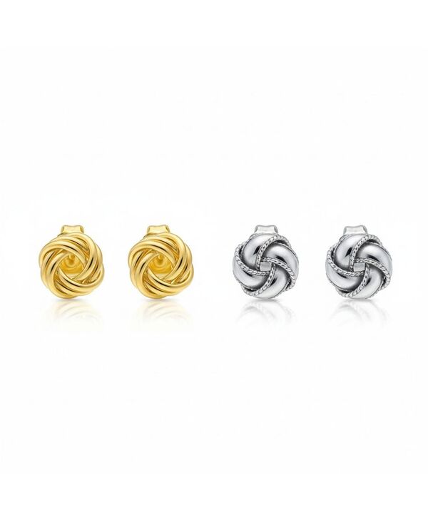 ブリング レディース アクセサリー ピアス・イヤリング Bling Jewelry Classic Set of 2 Love Knot Ball Silver Braidedge & Gold Plated Twisted Rope Stud Earringsterling Silver set シルバー