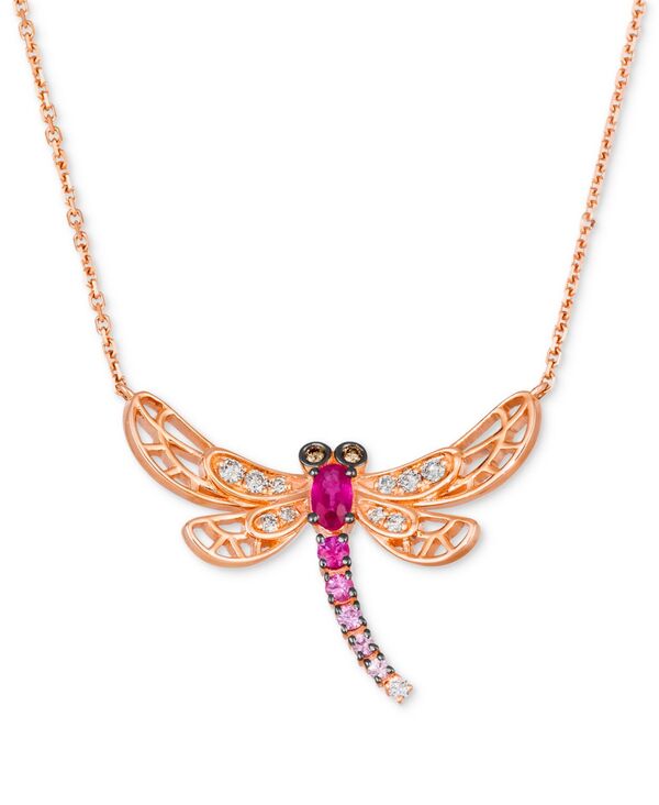 ル ヴァン レディース アクセサリー ネックレス・チョーカー・ペンダントトップ レース Le Vian Multi-Gemstone (3/8 ct.w.) & Diamond (1/6 ct.w.) Dragonfly Pendant Necklace in 14k Rose Gold 18\