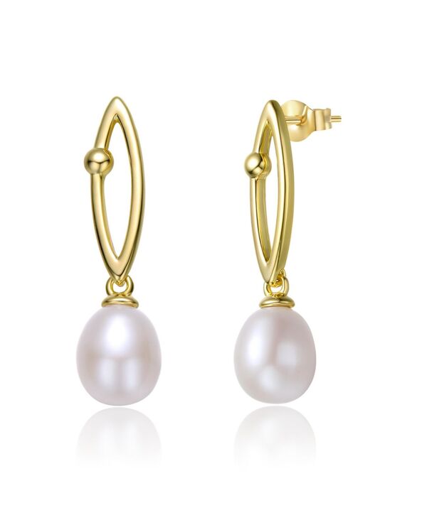 ジュネヴィヴェ レディース アクセサリー ピアス・イヤリング Genevive Sterling Silver 14k Yellow Gold Plated with Freshwater Pearl & Cubic Zirconia Oblong Marquise Drop Earrings Gold ゴールド 18,706円
