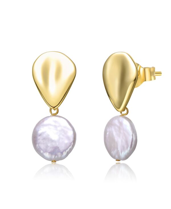 ジュネヴィヴェ レディース アクセサリー ピアス・イヤリング Genevive Sterling Silver 14k Yellow Gold Plated with White Coin Freshwater Pearl Raindrop Double Dangle Drop Earrings Gold ゴールド