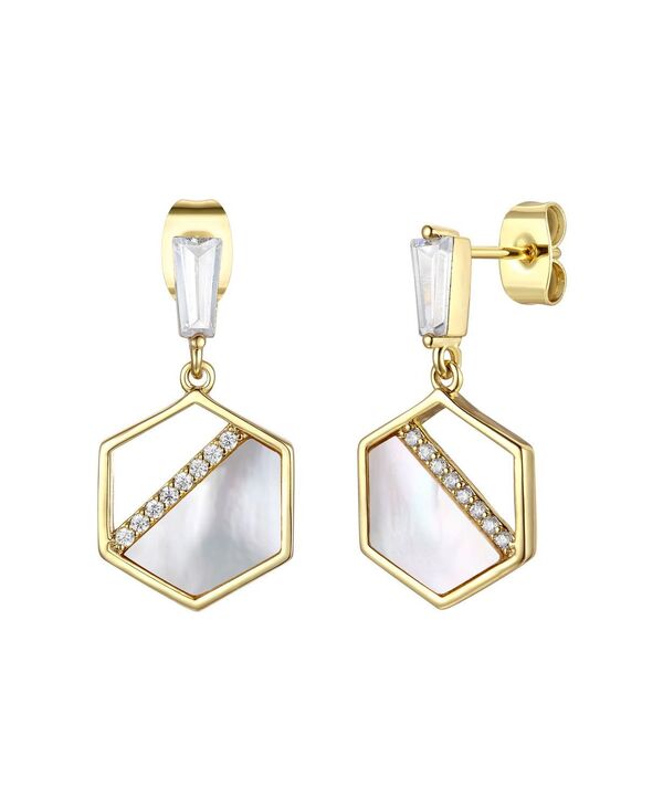 ジュネヴィヴェ レディース アクセサリー ピアス・イヤリング Genevive Sterling Silver 14k Gold Plated with Mother of Pearl & Cubic Zirconia Hexagon Danglearrings Gold ゴールド