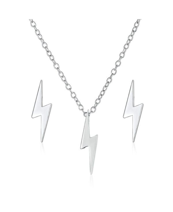 ブリング レディース アクセサリー ネックレス・チョーカー・ペンダントトップ ミニ レース Bling Jewelry Minimalist Lightning Bolt Pendant Necklace and Stud Earringset Sterlingrey set グレー