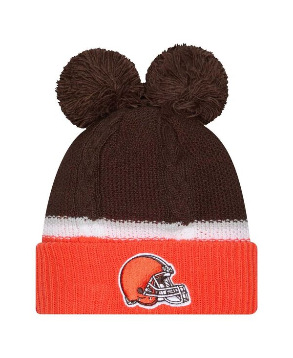 ニューエラ レディース アクセサリー 帽子 ニット New Era Women's Brown Cleveland Browns Double Bubble with Poms Cuffed Knit Hat Brown ブラウン