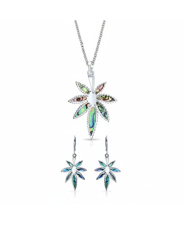 ブリング レディース アクセサリー ネックレス・チョーカー・ペンダントトップ レース Bling Jewelry Western-Inspired Abalone Shell Marijuana Leaf Necklace and Earrings Jewelry Set Sterling Multicolor set マルチカラー