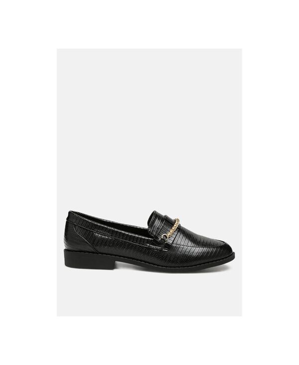 ロンドンラグ レディース シューズ スリッポン・ローファー London Rag Womens Vouse Low Block Loafers Adorned With Golden Chain Black ブラック