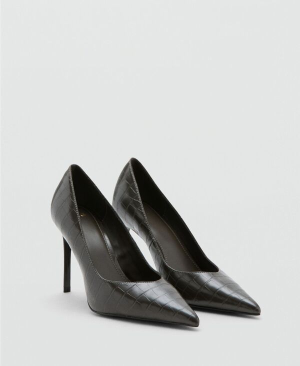 マンゴ レディース シューズ パンプス ヒール MANGO Women's Croc-Effect Heeled Shoes Light Heather Gray グレー