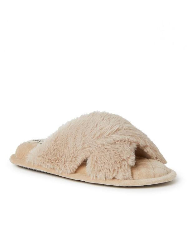 ディアフォームズ レディース シューズ サンダル Dearfoams Women\'s Jessica Furry Crossband Slide Slipper Latte