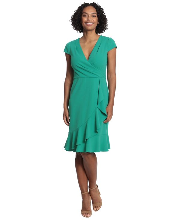 ロンドンタイムス レディース トップス ワンピース Vネック プチ ジャージー London Times Petite V-Neck Jersey Fit & Flare Dress Medium Green グリーン