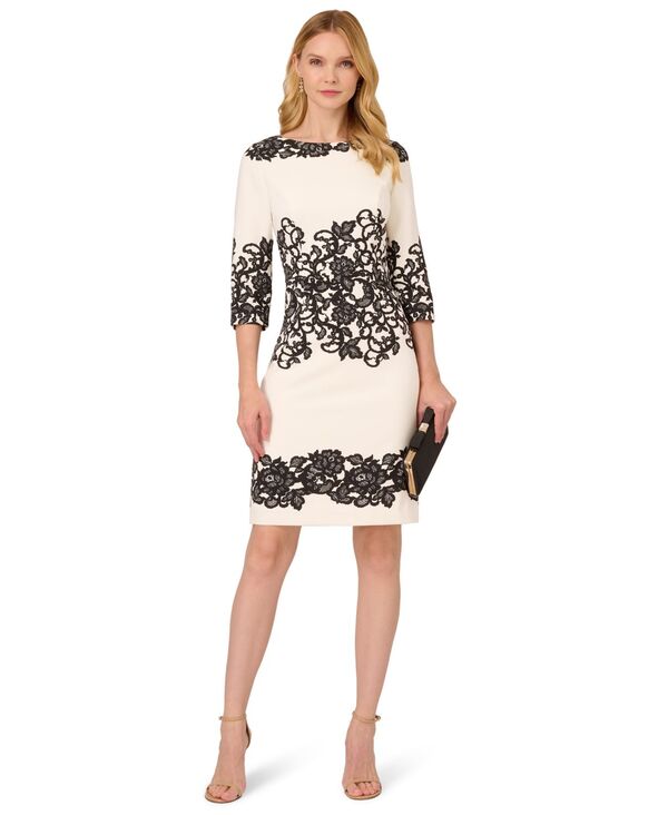 アドリアナ パペル レディース トップス ワンピース プリント レース Adrianna Papell Women's Lace-Print Sheath Dress Ivory/Black アイボリー