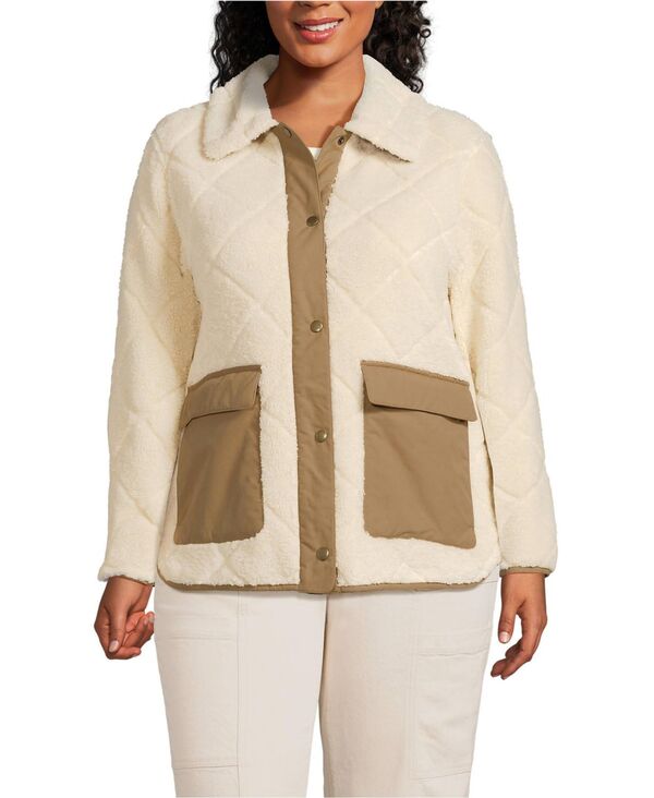 ランズエンド レディース アウター ジャケット・ブルゾン プラスサイズ キルティング フリース Lands' End Plusize Fleece High Pile Quilted Jacket Ivory pearl/tan アイボリー｜ReVida 店