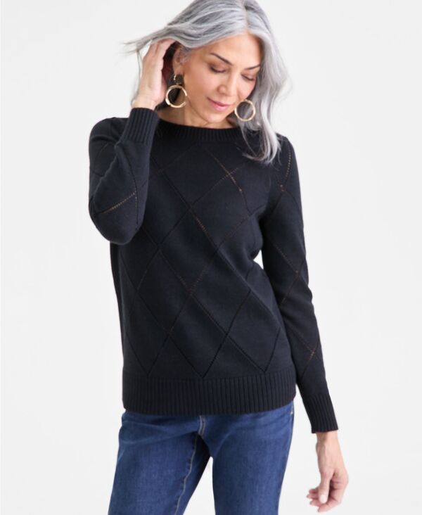 スタイルアンドコー レディース アウター ニット・セーター プチ Style & Co Petite Pointelle Boat Neck Sweater Deep Black ブラック